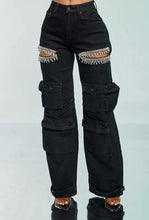 Load image into Gallery viewer, Rhinestones Cargo pants (black)
