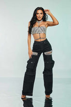 Load image into Gallery viewer, Rhinestones Cargo pants (black)
