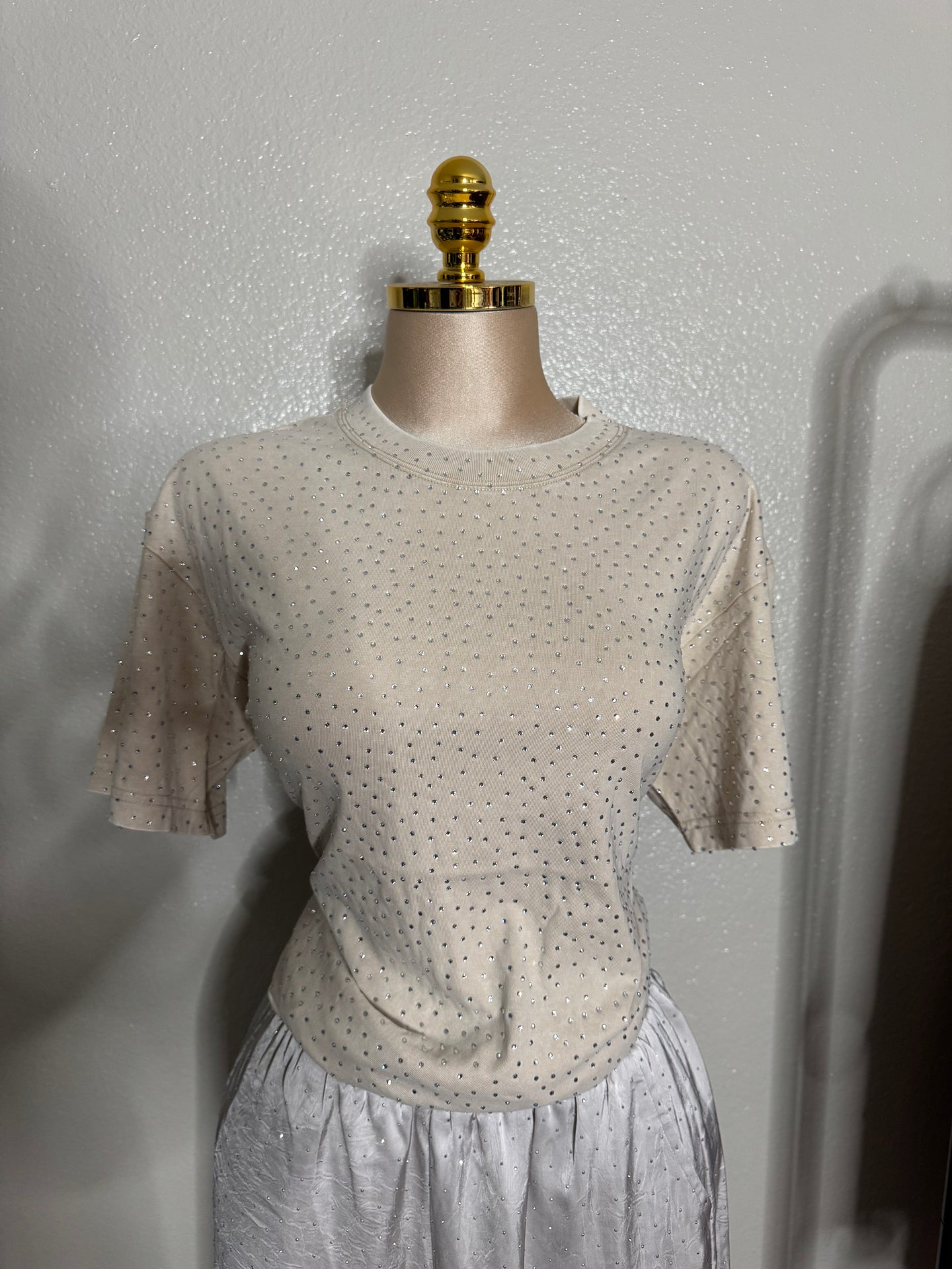 Rhinestones top (beige)