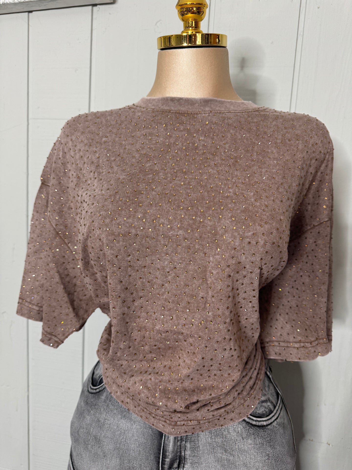 Rhinestones top (brown)